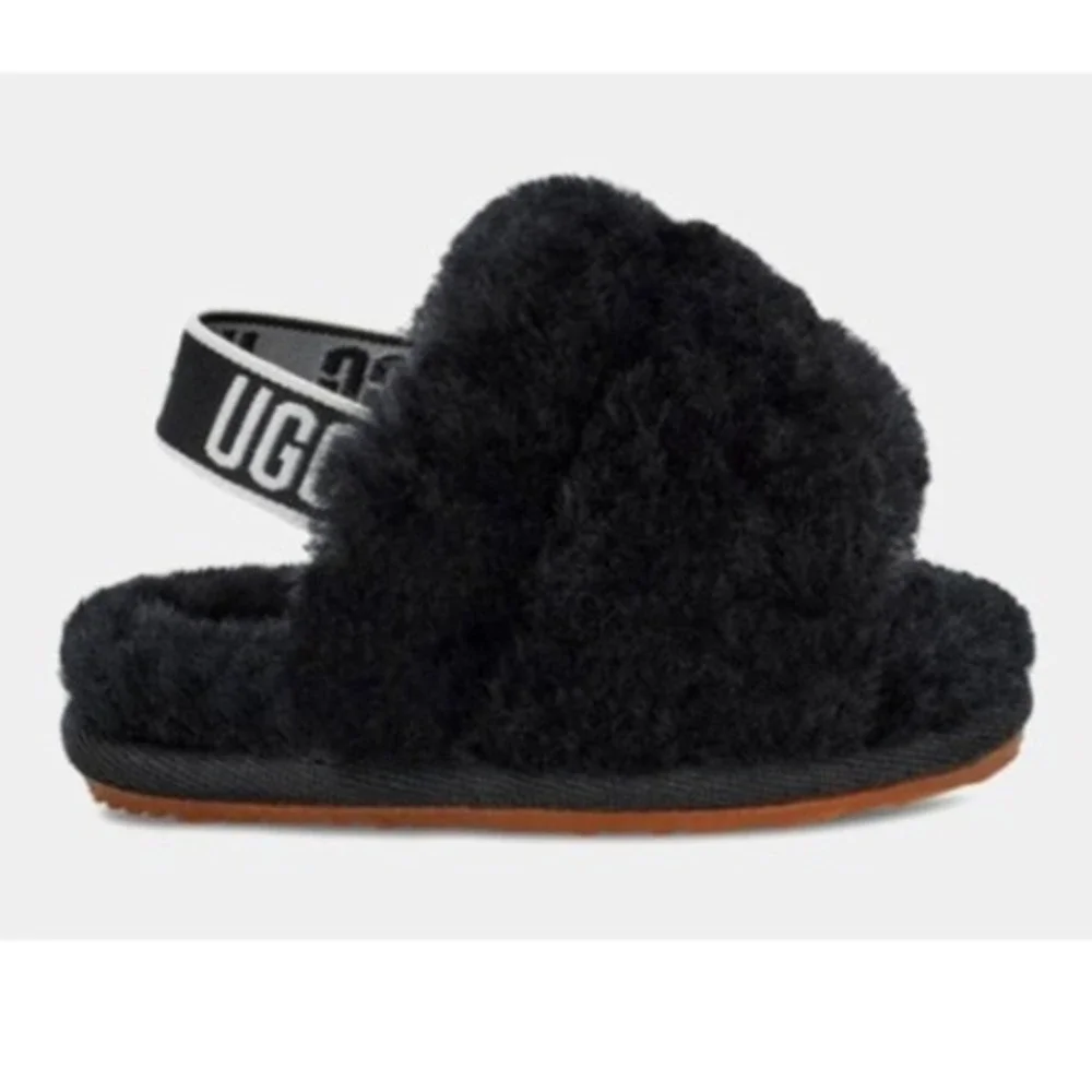 UGG Fluff Yeah Slides Infants Slipper Sandals Black Soft Baby 2c Soft Fluffy